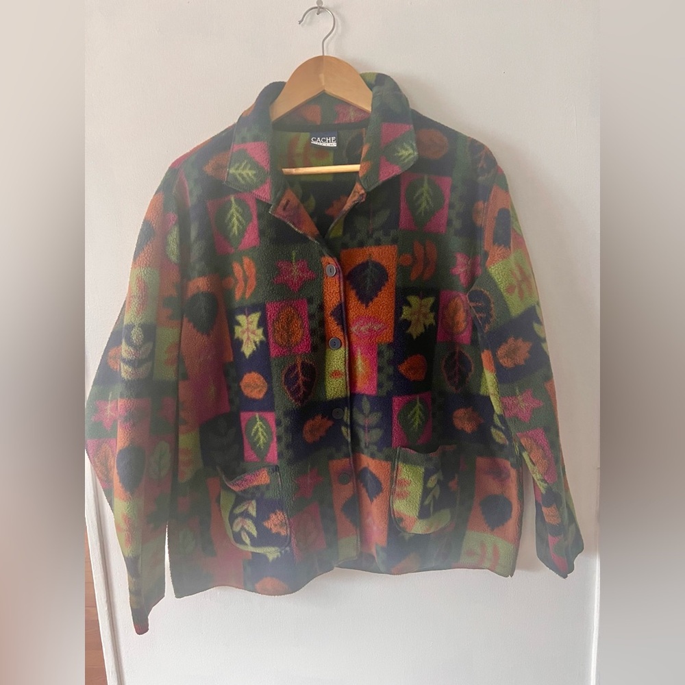 Cache Creek - Women's Colorful Leaf Print Teddy Jacket